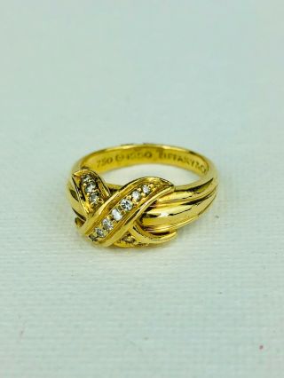 Tiffany & Co.  Vintage 18k Yellow Gold Diamond Signature X Kiss Ring Size 6.  5,