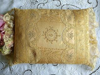 Antique/vintage Fine Embroidered Cotton Net Lace Pillow Cover With Pillow
