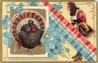 Cavalier Turkey Bunting Thanksgiving Vtg Postcard 1910 Lehigh Iowa