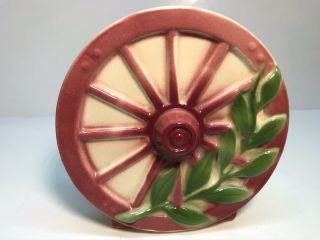 Mccoy Unmarked Vintage Wagon Wheel Wall Pocket With Flowers