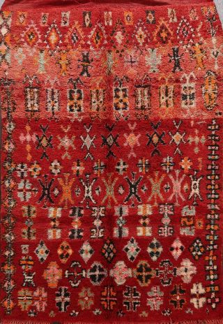 Soft Plush Semi Antique Geometric Moroccan Oriental Area Rug Hand - Knotted 6x8 Ft
