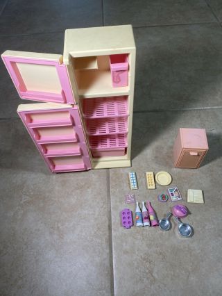 Vintage Mattel 1987 Barbie Sweet Roses Refrigerator W/ Accessories