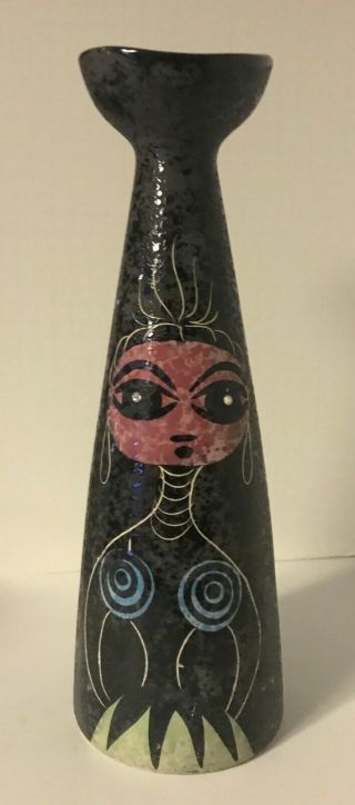 Rare Iconic Lilli Of California Tribal Woman Rhinestone Eye Pottery Mcm Vase 13 "