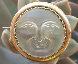 Antique Victorian Carved Man In The Moon 9 K Gold Brooch Pin Estate Jewelry
