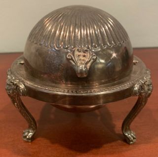 Vintage 1883 F.  B.  Rogers Silver Co.  273 Dome Roll Top Caviar/butter Server Lion