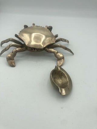Vintage Brass Crab Ashtray W Tray Insert 7in Across Pincher Cigarette Holders A3