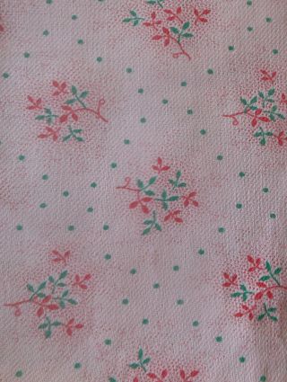 Vintage French Small Scale Pink Green Sprig Floral Dot Pilou Cotton Fabric