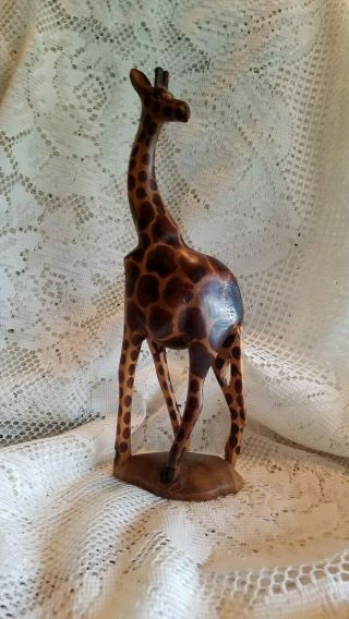 Vintage 12 " Hand Carved Wooden Giraffe - Solid Wood