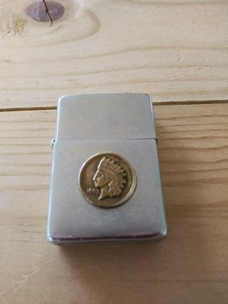 Vintage 1977 Brushed Chrome Zippo Lighter With Coin