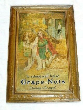 Antique Tin Lithograph Grape Nuts Advertising Sign