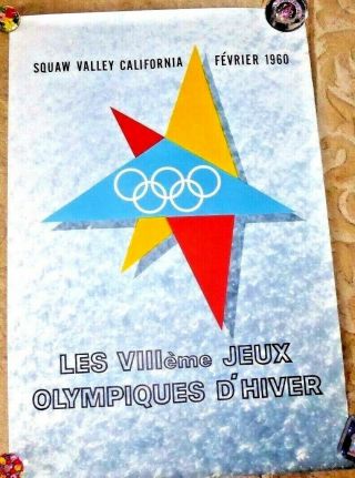 Poster Squaw Valley Lake Tahoe 1960 Winter Olympics Rare In French 1958