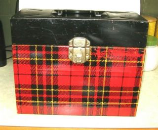 Vtg Hamilton Skotch Scotch Plaid Metal Porta - File Box - Storage Case - Picnic Stuff