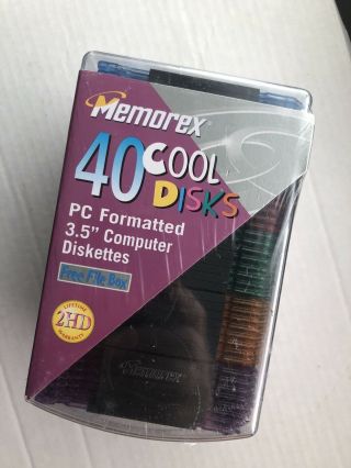 Vintage Nos Memorex 40 Cool Disks Pc Formatted 3.  5 " Computer Diskettes W/ Case