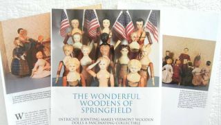 6p Rare History Article,  Pics - Antique Joel Ellis Springfield Vt Wooden Dolls