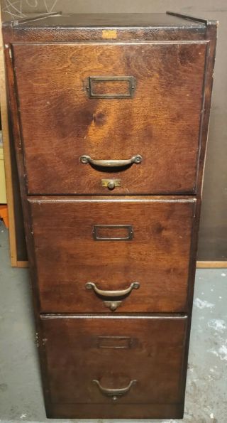 Antique Vintage Weis Oak 3 Drawer Wood File Cabinet 39.  5 " Tall