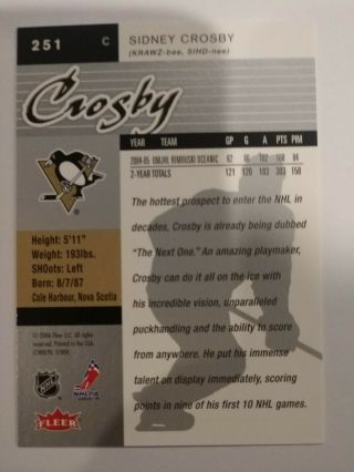 2005 - 06 Fleer Ultra 251 Penguins Sidney Crosby Rookie RC 2