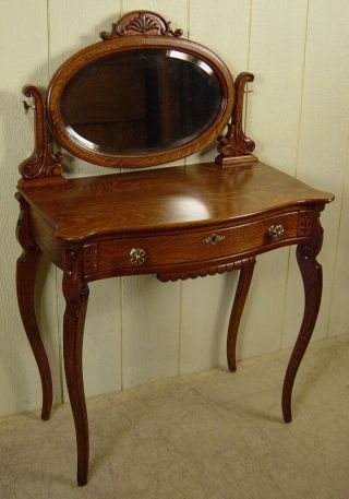Antique Oak Vanity With Mirror