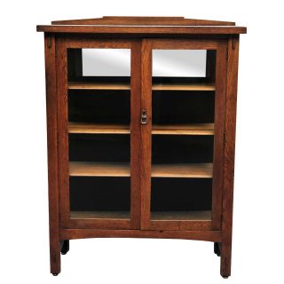 Antique Arts & Crafts Mission Oak Bookcase Cabinet W/ Mirror Back