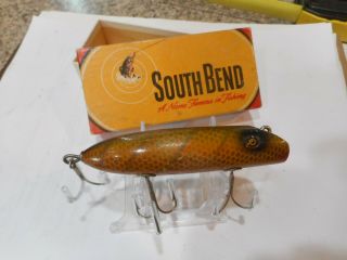 South Bend Bass Oreno 973 Yp In Correct Box Vintage Wood Lure Glass Eyes