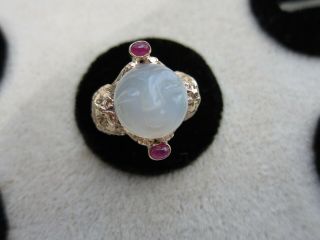 Antique 2k Gold Large Moonstone " Man In The Moon " Ring C.  1900