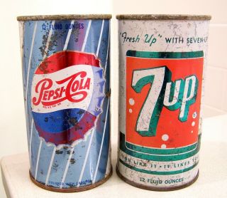 Vintage 1960s Pepsi - Cola/7 - Up Juice Tab Ss Soda Cans From St.  Paul,  Mn