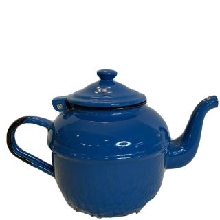 Vintage Retro Blue Enamelware Tea Pot 5 1/2 " Made In Poland Enamel Ware