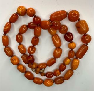Chinese Tibetan Oval & Round Antique Butterscotch Amber Beads Necklace 60 Grams