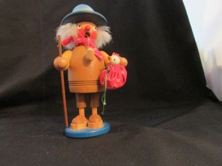 Vintage Hand Carved Wooden Man With Chicken And Pipe From Norway
