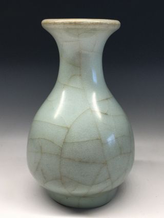 Chinese Blue - Green Celadon Ru - Ware Type Stoneware Crackle Glazed Bottle Vase