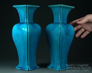Pair Chinese Turquoise Glazed Porcelain Vases,  Four Seasons,  Late 19/early 20thc