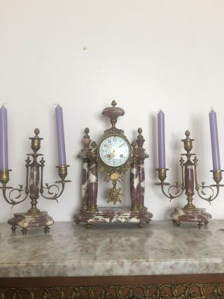 Louis Xvi French Marble Clock Purple Breche Violette