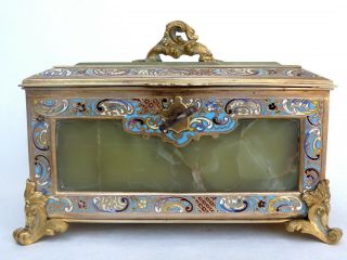 Antique French 19ct Bronze And Cloisonné Fabulous Jewelry Box Nap.  3,  19th