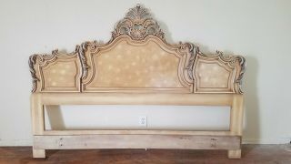 Louis Xv French Provincial Ornate Carved Wood Queen Size Headboard