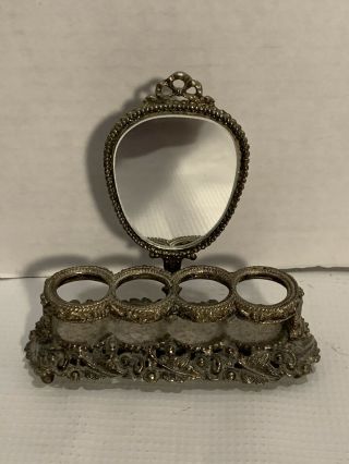 Vintage Ornate Four Slot Lipstick Holder With Detachable Mirror