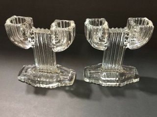 Vintage Anchor Hocking Queen Mary Double Candlestick Cactus Glass 2