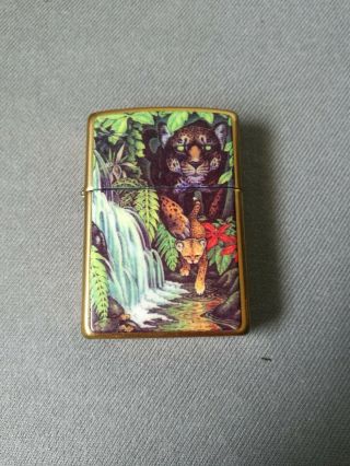 Vintage 1995 Mysteries Of The Forest Jaguar And Cub Brass Zippo Lighter Rare
