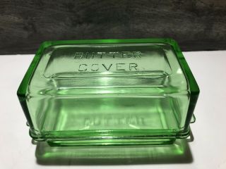 Vintage Green Depression Glass Rectangle Butter Dish Uranium Top And Bottom