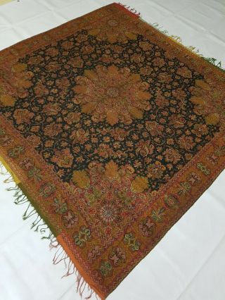 Antique French Paisley Kashmir Shawl Woolen Multi Color 192x188cm
