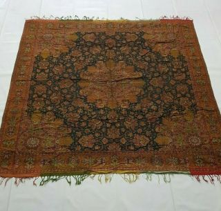 Antique French Paisley Kashmir Shawl Woolen Multi Color 192x188cm 2