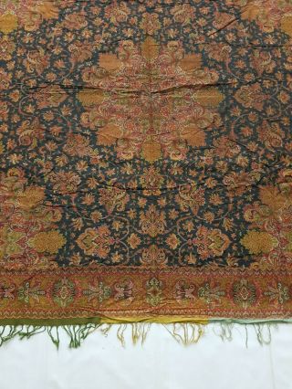 Antique French Paisley Kashmir Shawl Woolen Multi Color 192x188cm 3