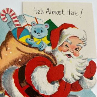 Vintage Mid Century Christmas Greeting Card Santa Claus Chimney Gifts Rust Craft