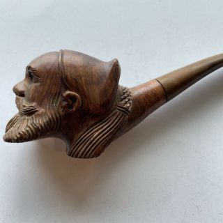 Vintage Hand Carved Wooden Pipe Bearded Man 401