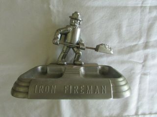 Vintage " Iron Fireman " Double Ashtray With Coal Robot Vg,