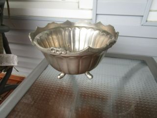Vintage Large,  Heavy Silver Plated Brass Metal Footed Planter Made In India