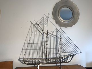 Mid Century C.  Jere Large Metal Sailboat Ship Sculpture Vintage