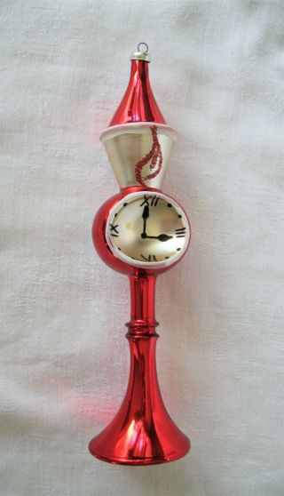 Vintage De Carlini Italy Blown Glass " Lampost Clock " Christmas Ornament