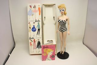 Vintage 1959 Mattel 850 Blond Barbie Box Pedestal And Booklet
