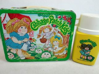 Vintage 1983 Cabbage Patch Kids Metal Lunch Box & Thermos Set