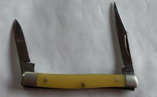 Vintage Kabar 2 3/4 Inch 2 Blade Yellow Handle Pocket Knife