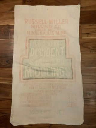 Vtg Russell - Miller Milling Co.  Feed Bag Sack Cloth Canvas Minneapolis Minn